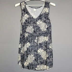 Palmwave Hawaii Dress Womens Small Blue White Pineapple Sleeveless Rayon Summer